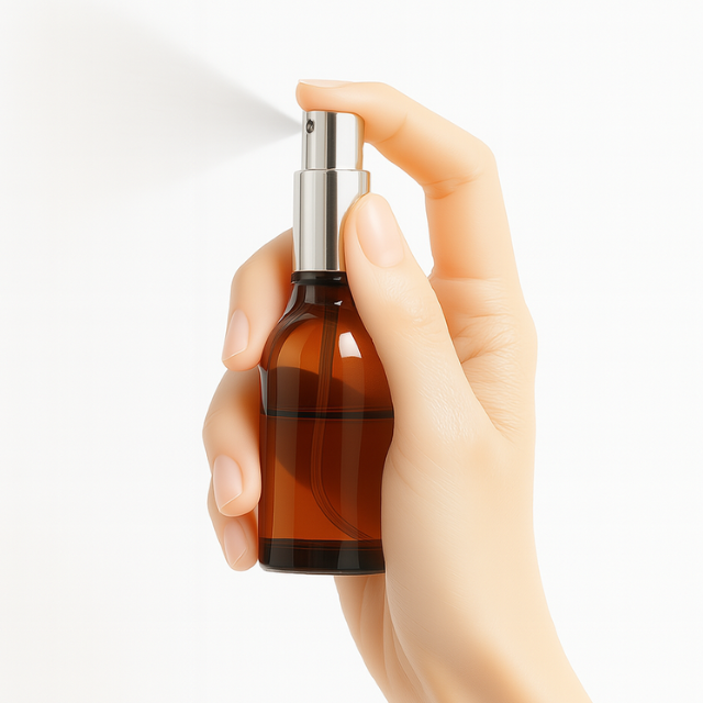 Frasco âmbar com válvula spray prateada - 30 ml (unidade ou kit)
