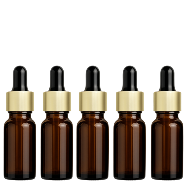 Frasco âmbar com conta-gotas dourado e bulbo preto - 10 ml (unitário ou kit)