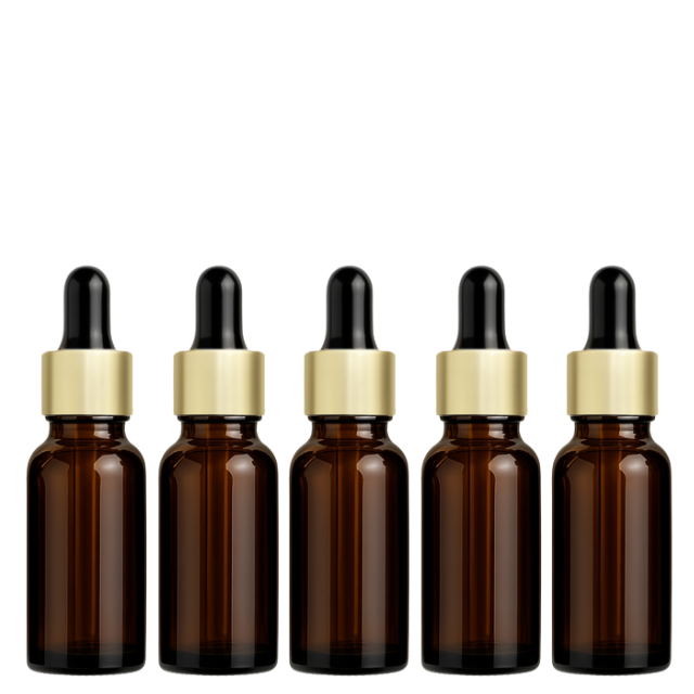 Frasco âmbar com conta-gotas dourado e bulbo preto - 20 ml (unitário ou kit)