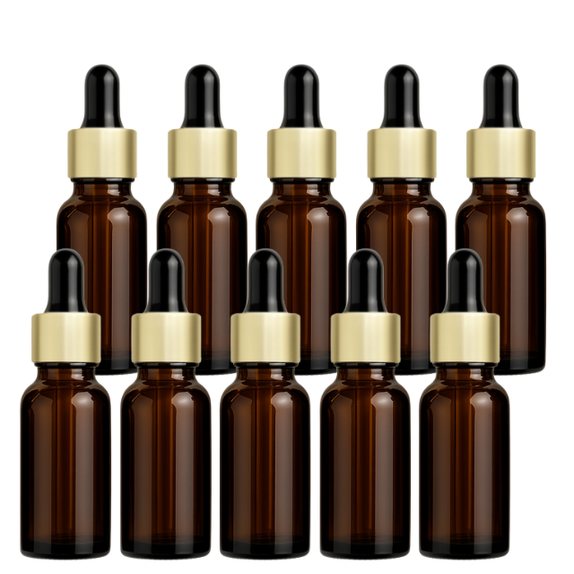 Frasco âmbar com conta-gotas dourado e bulbo preto - 20 ml (unitário ou kit)