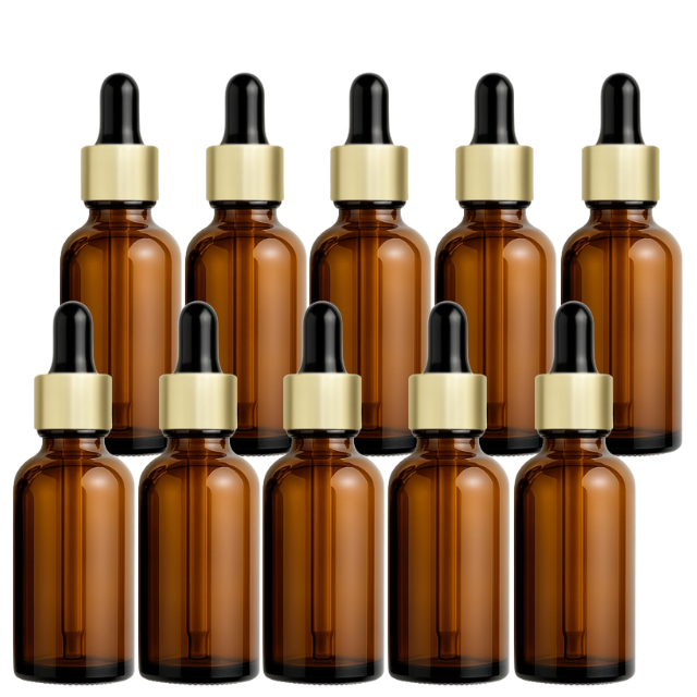 Frasco âmbar com conta-gotas dourado e bulbo preto - 30 ml (unitário ou kit)