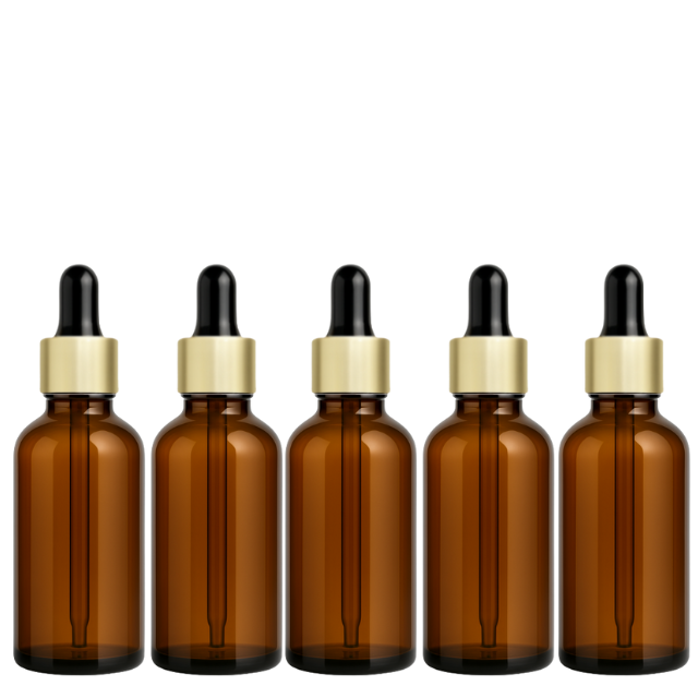Frasco âmbar com conta-gotas dourado e bulbo preto - 50 ml (unitário ou kit)