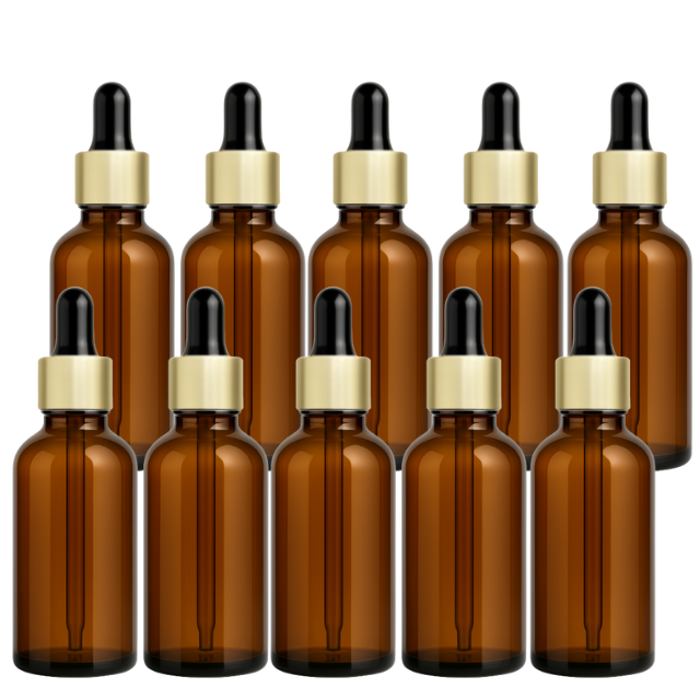 Frasco âmbar com conta-gotas dourado e bulbo preto - 50 ml (unitário ou kit)