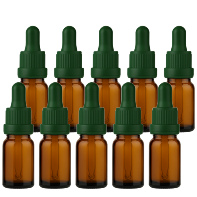 Frasco âmbar com conta-gotas PREMIUM R18 - 10 ml (unitário ou kit) - Preto / Branco / Verde