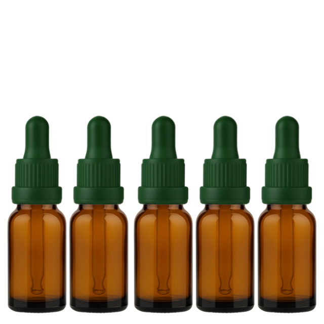 Frasco âmbar com conta-gotas PREMIUM R18 - 15 ml (unitário ou kit) - Preto / Branco / Verde