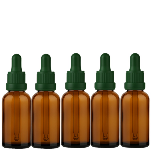 Frasco âmbar com conta-gotas PREMIUM GRADUADO R18 - 30 ml (unitário ou kit) - Preto / Branco / Verde