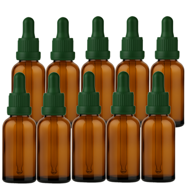 Frasco âmbar com conta-gotas PREMIUM GRADUADO R18 - 30 ml (unitário ou kit) - Preto / Branco / Verde