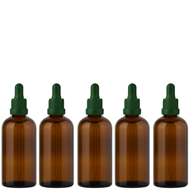 Frasco âmbar com conta-gotas PREMIUM R18 - 100 ml (unitário ou kit) Preto / Branco / Verde