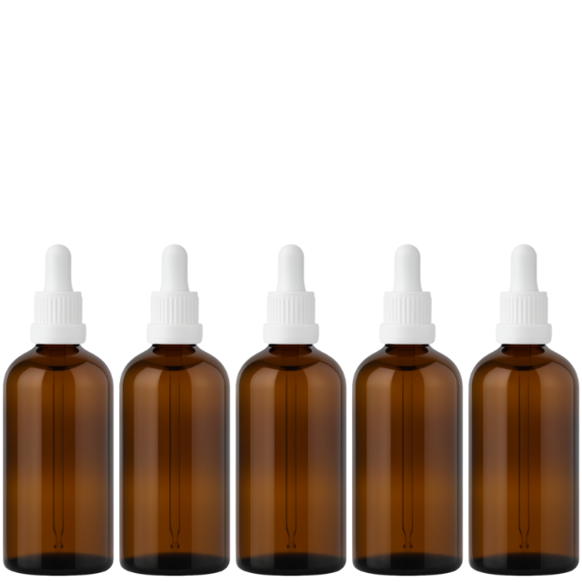 Frasco âmbar com conta-gotas PREMIUM R18 - 100 ml (unitário ou kit) Preto / Branco / Verde