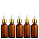 Frasco âmbar com conta-gotas dourado e bulbo branco - 30 ml para óleos essenciais, sinergias e fórmulas cosméticas