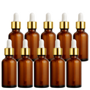 Frasco âmbar com conta-gotas dourado e bulbo branco - 30 ml — embalagem profissional para aromaterapia