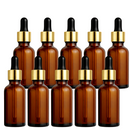 Frasco âmbar com conta-gotas dourado e bulbo preto R18 - 30 ml — embalagem profissional para aromaterapia