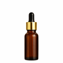 Frasco âmbar com conta-gotas dourado e bulbo preto R18 - 20 ml — ideal para aromaterapia, óleos terapêuticos e cosmética