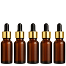 Frasco âmbar com conta-gotas dourado e bulbo preto R18 - 20 ml para óleos essenciais, sinergias e fórmulas cosméticas