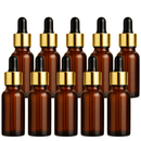 Frasco âmbar com conta-gotas dourado e bulbo preto - 15 ml — embalagem profissional para aromaterapia
