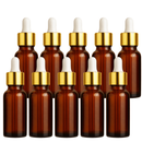 Frasco âmbar com conta-gotas dourado e bulbo branco R18 - 15 ml — embalagem profissional para aromaterapia