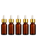 Frasco âmbar com conta-gotas dourado e bulbo branco - 10 ml para óleos essenciais, sinergias e fórmulas cosméticas