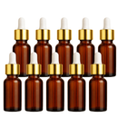 Frasco âmbar com conta-gotas dourado e bulbo branco - 10 ml — embalagem profissional para aromaterapia