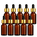 Frasco âmbar com conta-gotas dourado e bulbo preto R18 - 10 ml — embalagem profissional para aromaterapia