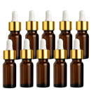 Frasco âmbar com conta-gotas dourado e bulbo branco R18 - 5 ml — embalagem profissional para aromaterapia