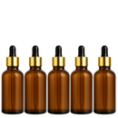 Frasco âmbar com conta-gotas dourado e bulbo preto R18 - 50 ml para óleos essenciais, sinergias e fórmulas cosméticas