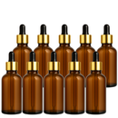 Frasco âmbar com conta-gotas dourado e bulbo preto R18 - 50 ml — embalagem profissional para aromaterapia