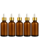 Frasco âmbar com conta-gotas dourado e bulbo branco R18 - 50 ml para óleos essenciais, sinergias e fórmulas cosméticas