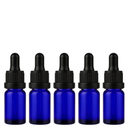 Frasco azul com conta-gotas premium R18 - 10 ml - Preto / Branco — ideal para manipuladores e aromaterapeutas