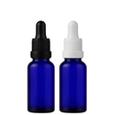 Frasco azul com conta-gotas premium R18 - 30 ml - Preto / Branco — ideal para aromaterapia, óleos terapêuticos e cosmética