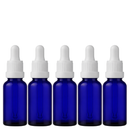 Frasco azul com conta-gotas premium R18 - 30 ml - Preto / Branco para óleos essenciais, sinergias e fórmulas cosméticas