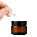Frasco vidro âmbar com tampa preta com espátula - 30 gramas / ml — ideal para cremes, pomadas e cosméticos sólidos