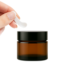 Frasco vidro âmbar com tampa preta com espátula - 50 gramas / ml — ideal para cremes, pomadas e cosméticos sólidos