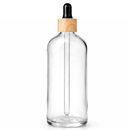 Frasco transparente com conta-gotas madeira e bulbo preto - 100 ml — ideal para aromaterapia, óleos terapêuticos e cosmética
