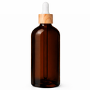 Frasco âmbar conta-gotas tampa madeira bulbo branco R18 - 100 ml — ideal para aromaterapia, óleos terapêuticos e cosmética