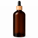 Frasco âmbar conta-gotas tampa madeira bulbo preto R18 - 100 ml — ideal para aromaterapia, óleos terapêuticos e cosmética