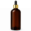 Frasco âmbar conta-gotas tampa dourada bulbo preto R18 - 100 ml — ideal para aromaterapia, óleos terapêuticos e cosmética