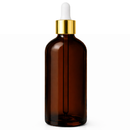 Frasco âmbar conta-gotas tampa dourada bulbo branco R18 - 100 ml — ideal para aromaterapia, óleos terapêuticos e cosmética