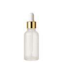 Frasco vidro transparente fosco R18 conta-gotas luxo tampa dourada 30 ml