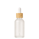 Frasco vidro transparente fosco R18 conta-gotas tampa madeira bulbo branco 30 ml