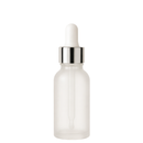 Frasco vidro transparente fosco R18 conta-gotas luxo tampa prateada bulbo branco 30 ml
