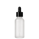 Frasco vidro transparente fosco R18 conta-gotas tampa lisa preta 30 ml