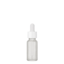 Frasco vidro transparente fosco R18 conta-gotas tampa lisa branca 10 ml
