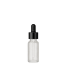 Frasco vidro transparente fosco R18 conta-gotas tampa lisa preta 10 ml