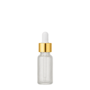 Frasco vidro transparente fosco R18 conta-gotas luxo tampa dourada 10 ml