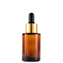 Frasco vidro âmbar ombro reto conta-gotas luxo dourada bulbo preto 30 ml