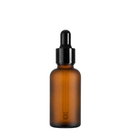 Frasco vidro âmbar fosco R18 conta-gotas tampa preta lisa bulbo preto 30 ml