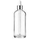 Frasco vidro cristal R18 conta-gotas luxo tampa prateada bulbo branco 100 ml