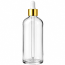 Frasco vidro cristal R18 conta-gotas luxo tampa dourada bulbo branco 100 ml