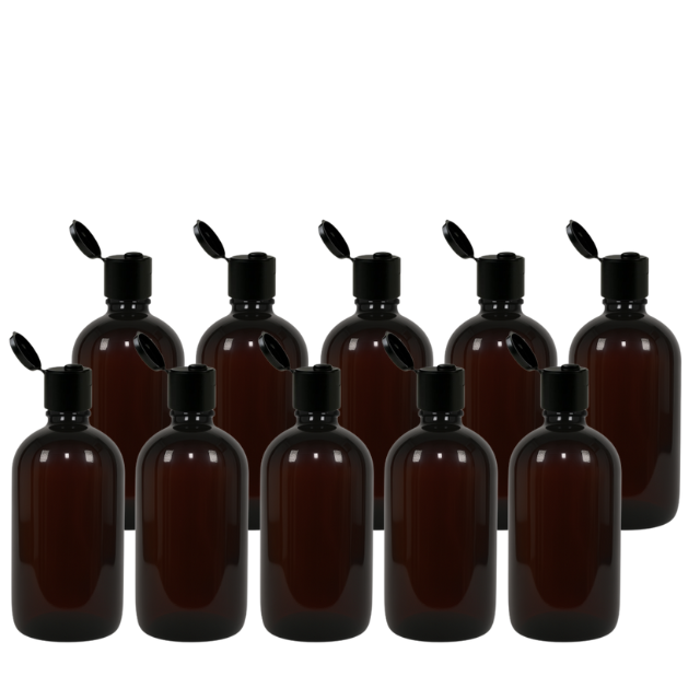 Frasco em PET âmbar com tampa preta FLIP TOP - 250 ml (kit ou unidade)