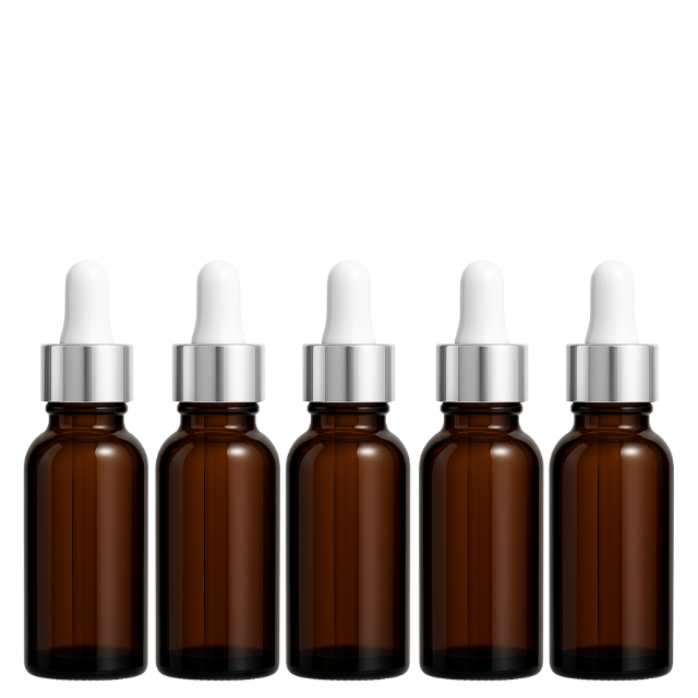 Frasco âmbar com conta-gotas prateado e bulbo branco - 20 ml (unitário ou kit)